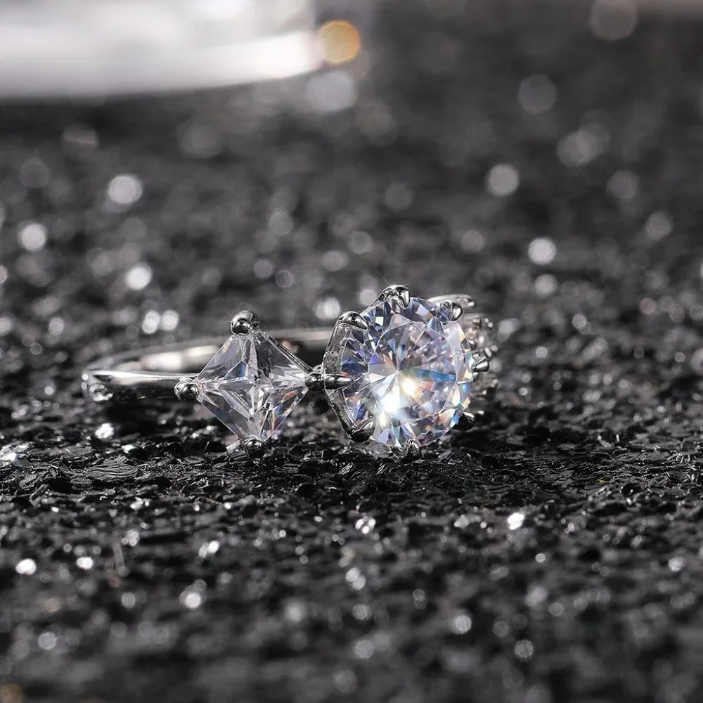 😍CZ Square Leaf 925 Silver Plated Wedding/Engagement Ring for Women, K940